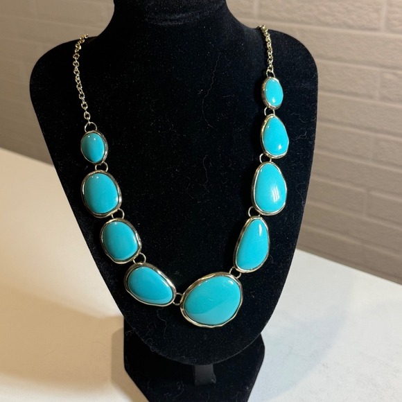 Turquoise Statement Necklace Gold Tone Chain Fashion Jewelry Women - Picture 1 of 4